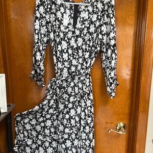 Talbots Black and White Floral Long Sleeve Dress